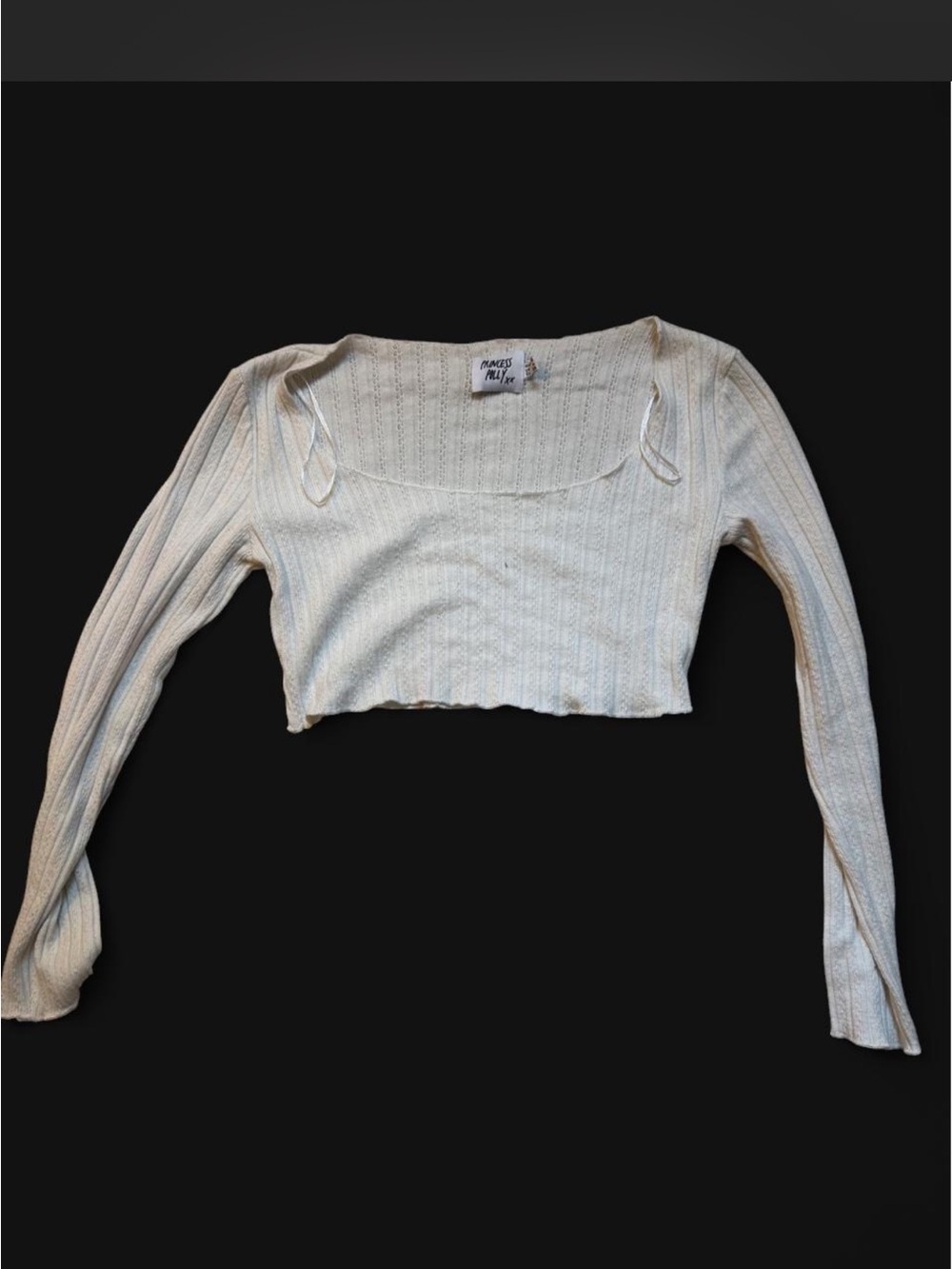 Princess Polly Cream Ribbed Long-Sleeve Cropped Top